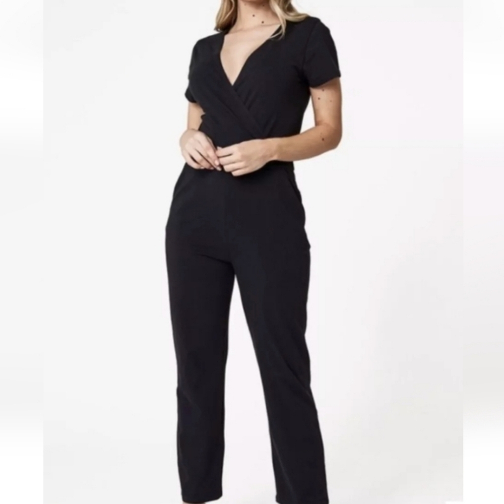 Pact Grey Faux Wrap Jumpsuit Small